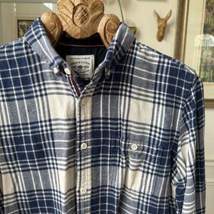 Denim & Flower Blue Plaid Flannel Button Up Shirt Slim Fit M
